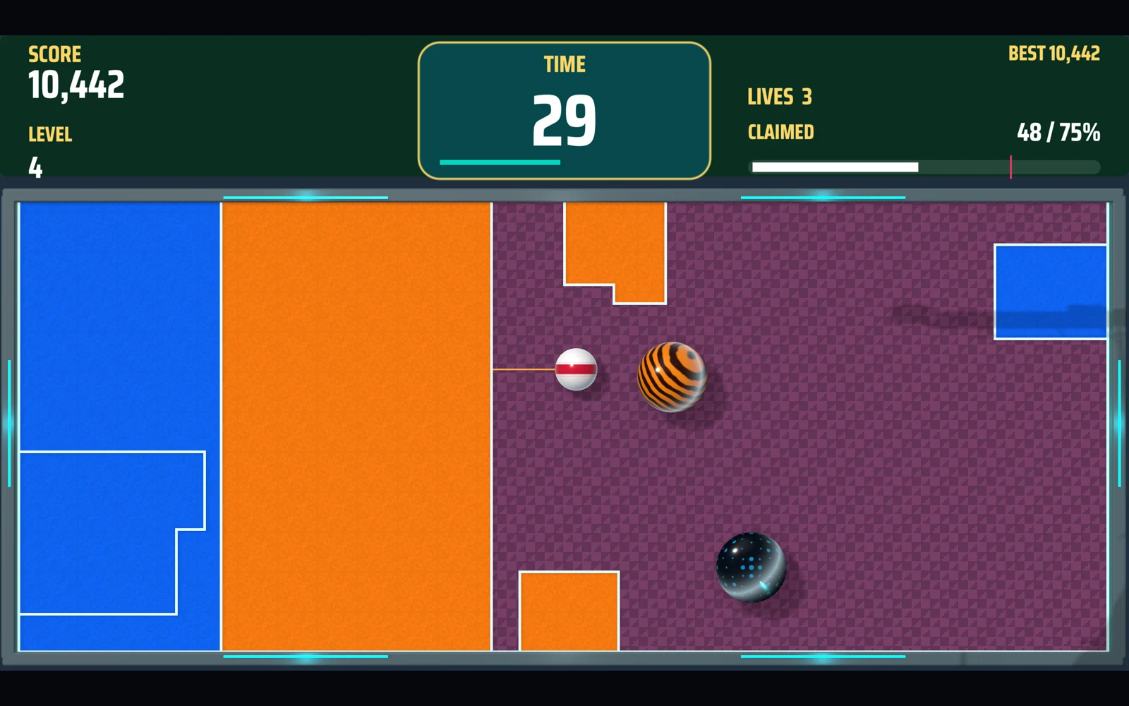 Blue quick claims and orange careful claims divide the Stake That Claim arena